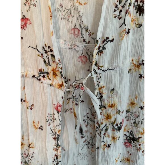 Justify Duster White Floral Short Sleeve Crinkle Rayon Lightweight Drawstring 3X - Picture 4 of 7